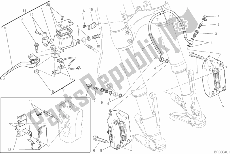 Todas as partes de Sistema De Freio Dianteiro do Ducati Monster 821 USA 2015